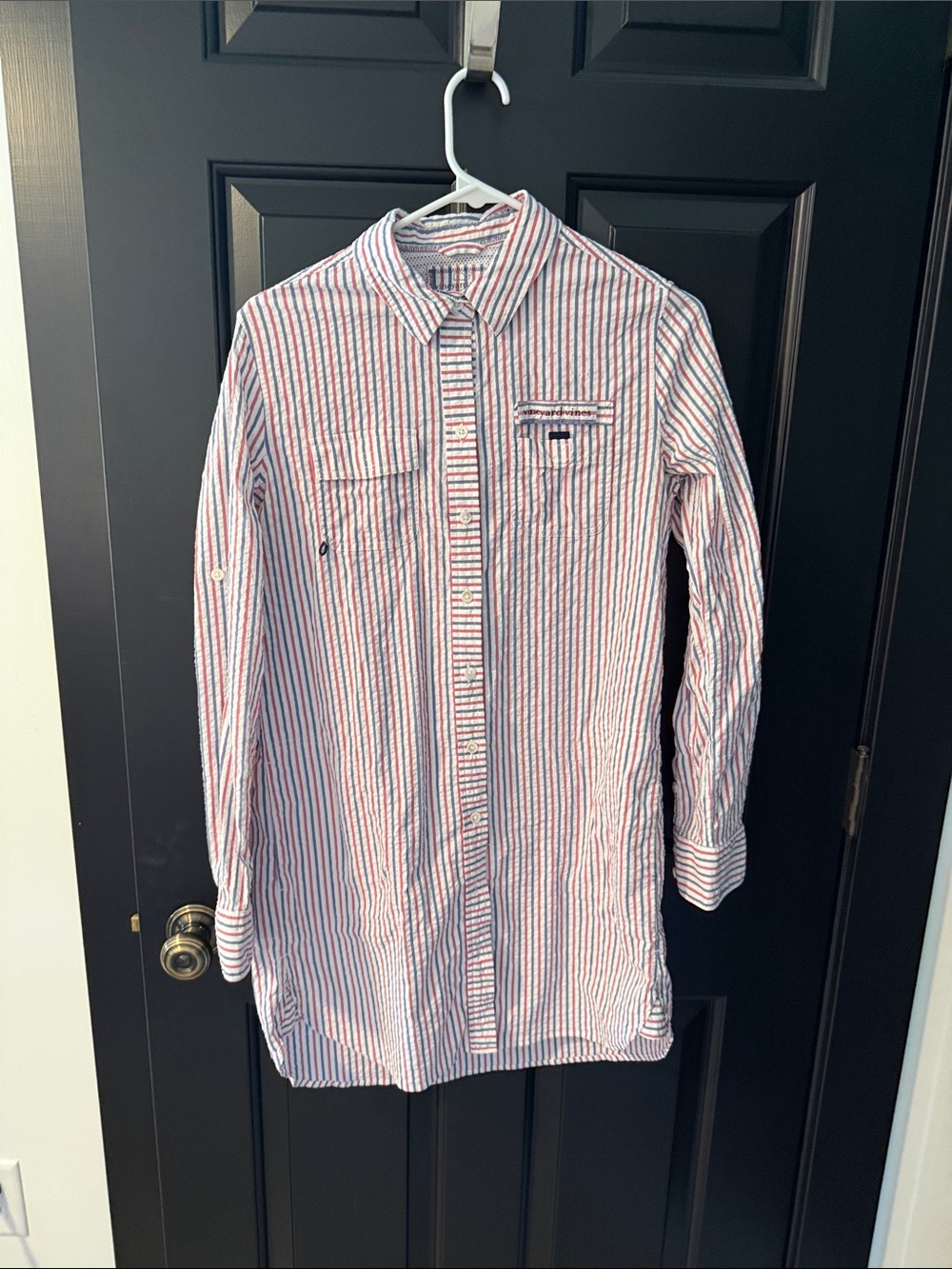 Vineyard Vines Red, White & Blue Striped Long-Sleeve Coverup Shirt